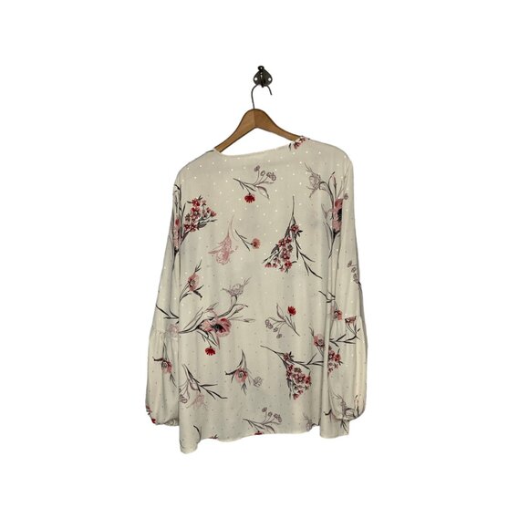 Maurices XL Cream Gold Chiffon Floral Pullover Lantern Sleeve Top Blouse Shirt - Picture 4 of 6